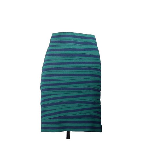 Boy. Band of Outsiders Womens US2 Blue Green Striped Draped Pencil Skirt Stretch - Picture 2 of 6